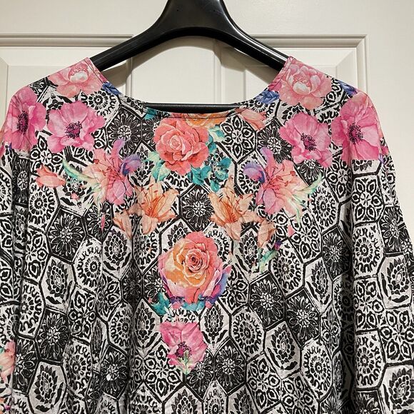 Tolani Collection Floral Caftan Poncho Blouse Womens Size XL Boho Lightweight - Picture 7 of 13